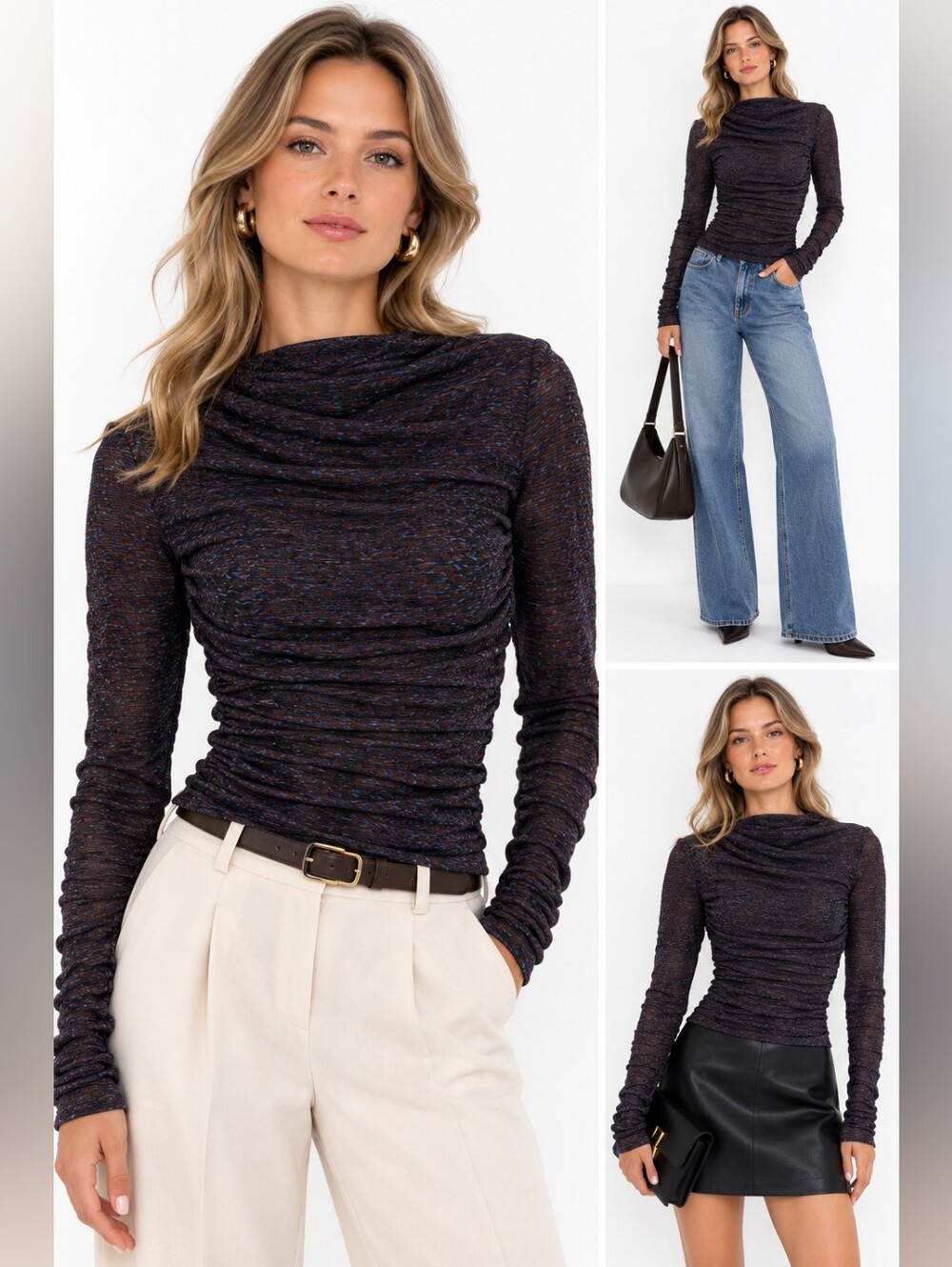 NICHOLAS Joey Funnel Shirred Long Sleeve Top NWT Size 2-4